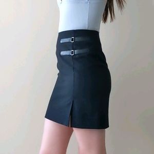 Black Mini Skirt with Buckle Detail